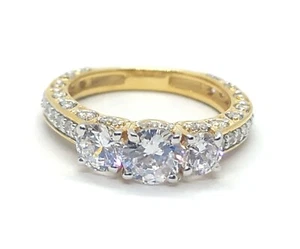 3 Ct Round Three Stone Cubic Zirconia Engagement Ring 14K Yellow Gold Plated - Picture 1 of 12
