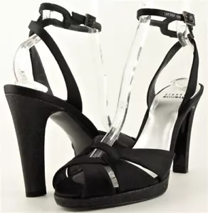 280 $ Stuart Weitzman Gloturnabout schwarze Designer-Sandalen Satin Abend 10 - Bild 1 von 4