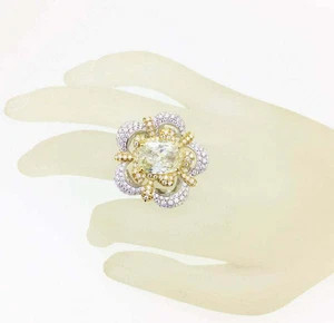 Amazing Flower Shape Simulated 5 TCW Yellow Citrine & White Sapphire Unique Ring - Picture 1 of 13