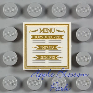 NUEVO Lego Minifigura Restaurante MENÚ DE COMIDA 2x2 Impreso Azulejos Blancos - Cocina/Café 10243 - Imagen 1 de 1