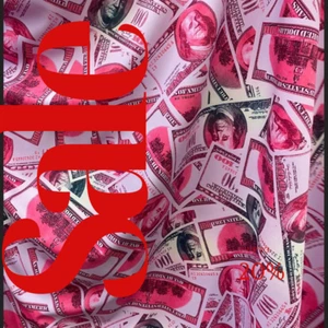 PINK - Metallic Money Print Benjamins Nylon Spandex 4 Way Stretch By Yard - Picture 1 of 4