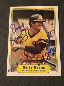 Barry Evans Signed 1982 Fleer Card Auto San Diego Padres Autograph Baseball COA