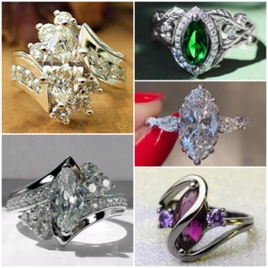 Elegant Women 925 Silver Plated Wedding Ring Cubic Zircon Jewelry Gift Sz 6-10 - Picture 1 of 27