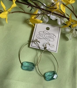 ELLA JAMES LIGHT TURQUOISE COLORED BEAD OVAL HOOP EARRINGS RETAIL $24.99- NEW - Picture 1 of 4