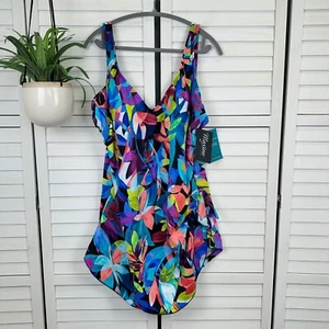 Nuovo costume da bagno Maxine of Hollywood Fiesta Sarong cravatta spa pezzo unico taglie forti 22 W - Foto 1 di 10