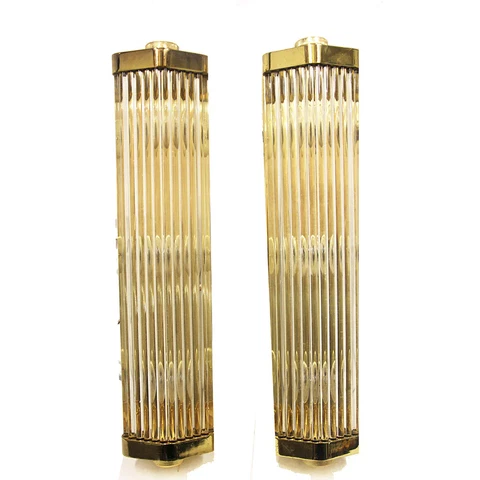 Art Deco Wall Sconces w Glass Rods Brass Finish Cover