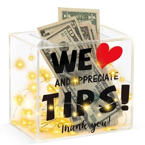 Light Up Tip Jar Acrylic Tip Box for Bartender Bars 6 X 5.4 X 4 Inch Tip Jar ... - Picture 1 of 7