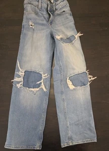 Girls Abercrombie High Rise Wide Leg frayed jeans size 7/8 long - Picture 1 of 4