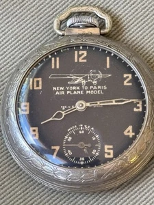 1928 Ingraham Co. Charles Lindbergh Aviation New York - Paris Pocket Watch - Picture 1 of 11