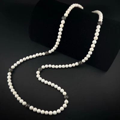 Collar Carolyn Pollack Piedra Ágata Blanca Cuentas Plata de Ley 925 Neutro Foto 1 de 4