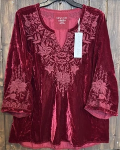 Karyn Seo LARGE Bluse Top bestickt rot Samt neu mit Etikett $ 158 atemberaubend! - Bild 1 von 12