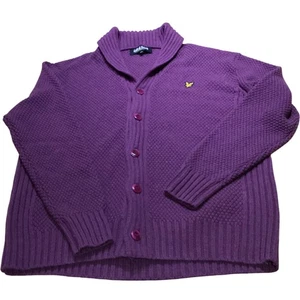 Lyle & Scott Shawl Collar Cardigan Men's XXL Purple Wool Button Down - Picture 1 of 6
