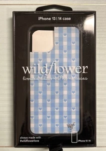 Wild Flower iPhone 13/14 Case - Blue Gingham Hearts - New - Picture 1 of 2