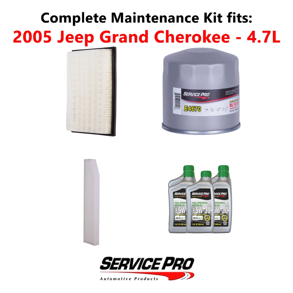 2005 Jeep Grand Cherokee 4.7L Complete Oil, Air & Cabin Filter Kit (5W-30) — 第 1/4 张图片