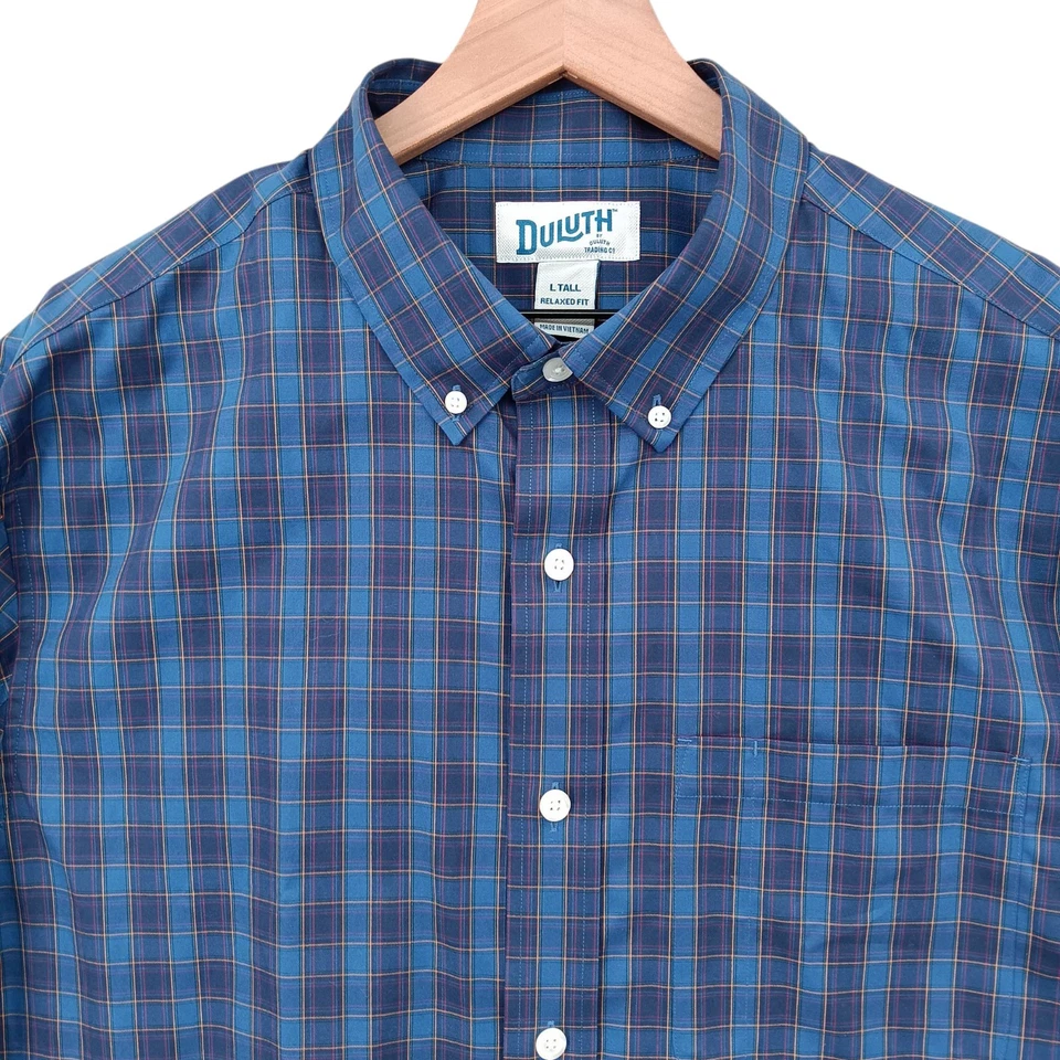 Duluth Trading Co Shirt Mens LT Large Tall Blue Plaid Button Down Long Sleeve 48 - Image 1 of 4