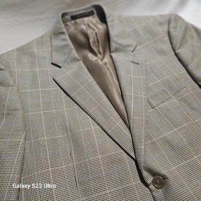 Blazer Traje Chaqueta Tasso Elba Para Hombres Lana Seda Cuadros Azul Tostado Talla 42 Clásico Foto 1 de 4