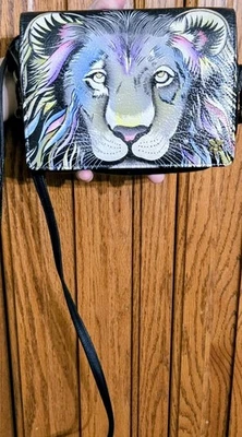 Bolso sin asas bandolera Anuschka pintado a mano León cuero genuino usado en excelente estado bonito Foto 1 de 4
