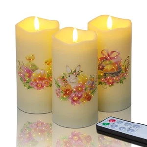 Fiber Optic Easter Flameless Candles with Remote, Flickering LED Pillar Candl... - Picture 1 of 7