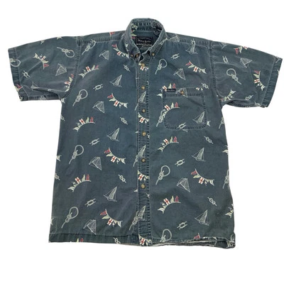 Camisa North River Outfitters M Manga Corta Botón Vintage Barco Banderas Náuticas Foto 1 de 4