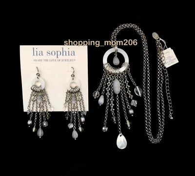 Lia Sophia "Cascade" Silver Tone w/MOP, Pearls, Resins Earrings & Necklace Set - Image 1 of 4