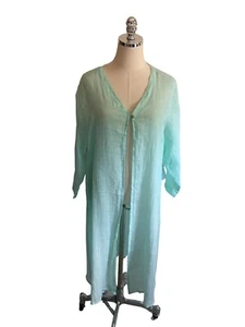 Color Me Cotton CMC Duster Women's Size XL Seafoam Green Linen 3/4 Sleeve - Picture 1 of 8
