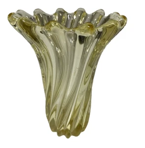 Vintage Handblown Glass Swung Swirl Vase  Yellow Retro Mid Century Modern Art - Picture 1 of 9