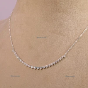 Graduated Riviera CZ Diamond Vermeil Necklace 925 Silver Choker Tennis Necklace - Picture 1 of 9