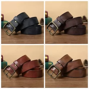 Cintura uomo in vera pelle cintura vita 38 mm larghezza ottone fibbia singolo rello per jeans - Foto 1 di 17