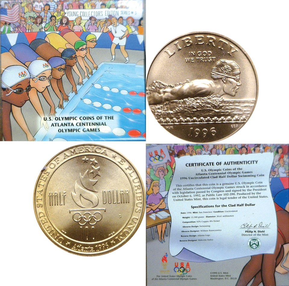 1996-S 50C Young Collector's Edition Olympic Swimming Clad Half Dollar OGP - Image 1 of 1