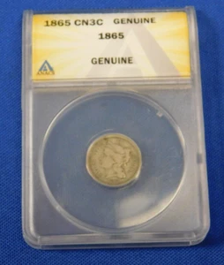 1865 3c Three Cent Nickel Coin ANACS Genuine MS Uncirculated - Picture 1 of 4