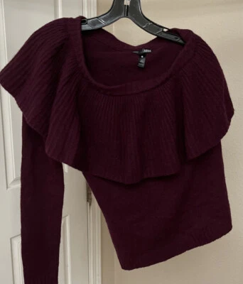 Suéter Aqua Cashmere HTHR BRGNDY Volantes Un Hombro Pequeño 635 Foto 1 de 4