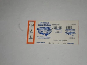LA Dodgers vs Reds MLB Ticket Stub 1988-Sax 2 Hits-Dodger Stadium-World Champs - Picture 1 of 1