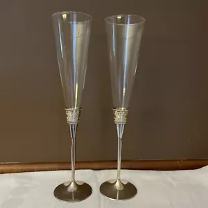 Vera Wang With Love Toasting Flute Pair - Wedgwood Silver Plate Giftware - Picture 1 of 9