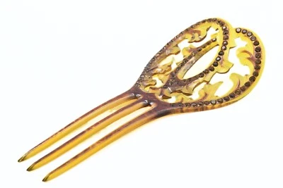 Pente de cabelo antigo art déco pasta recortada celulóide cerveja raiz vidro - Imagem 1 de 4