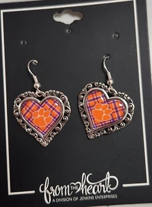 Clemson Tigers Heart/Plaid Earrings - Picture 1 of 1