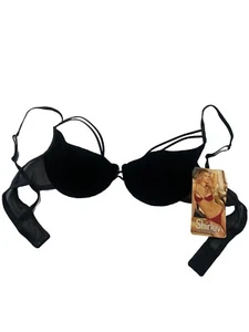 Shirley Of Hollywood bra Whimsigoth Harness Black Velvet Underwire L Vintage - Picture 1 of 10