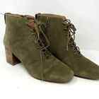 Madewell The Emilia Lace Up Heeled Ankle Boot Suede Green Size 8.5 Boho