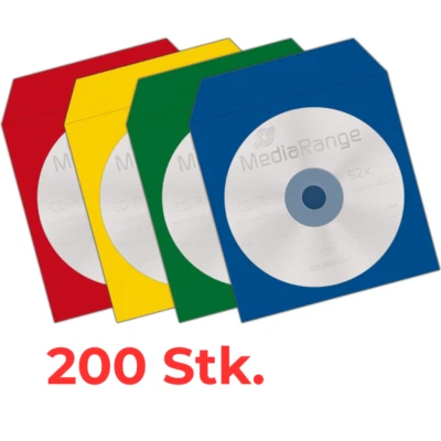 200 Papiertaschen bunt mit Lasche + Sichtfenster farbig Hülle für je 1 BD CD DVD - Bild 1 von 4