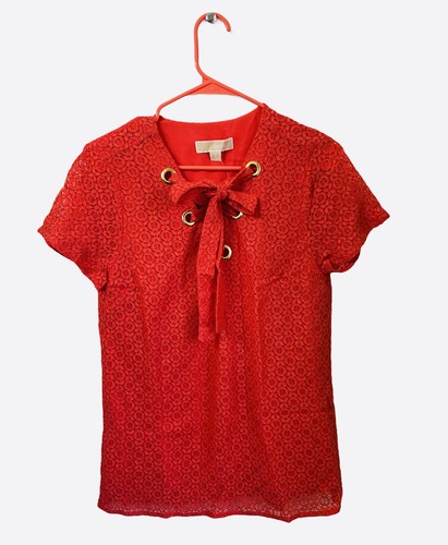 Top donna Michael Michael Kors con lacci occhielli manica corta piccolo grande nuovo con etichette