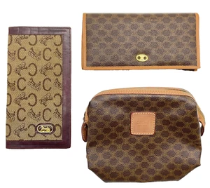 Auth Celine Macadam Pattern PVC Brown Pouch/Long Wallet Set3 NS041140 - Picture 1 of 24
