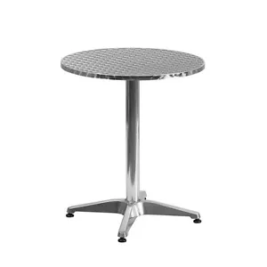 23.5'' Round Aluminum Indoor-Outdoor Restaurant Dining Table with Metal Base - Picture 1 of 6