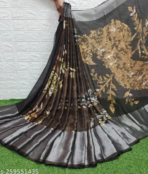 Women's Chiffon Floral Printed Saree With Contrass Blouse - Image 1 of 1