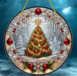 SUNCATCHER-Árbol de Navidad Acrílico Estilo Glamour - Efecto Manchado Ventana Colgante - Imagen 1 de 5