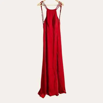 La Femme Red Strappy High Neck Slit Formal Gown Size 6 - Image 1 of 4