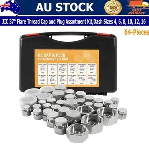 64Pcs Hydraulic Hose Tube &Pipe Fittings,37° Flare JIC Cap&Plug Kit,Carbon Steel - Picture 1 of 10