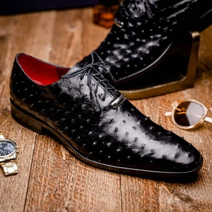 Criss Herren Schwarz Vollschaft Straußenhaut Oxford Schuhe | Marco Di Milano - Bild 1 von 16