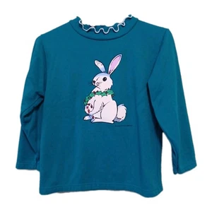 Vintage kids/youth Christmas Sweatshirt Green Bunny Used As-Is - Picture 1 of 8