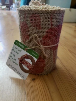 FloraCraft FLORS226 Flora Craft Ribbon Burlap 5" x 5 yd Poppy Print Red new  - Image 1 of 4