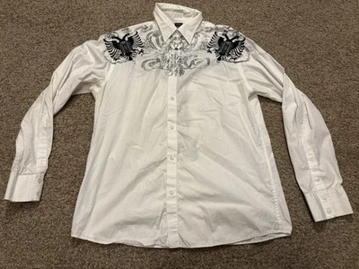 Camisa Roar Para Hombre XXL Blanca Abotonada Western Manga Larga Bordada Y2K Foto 1 de 4