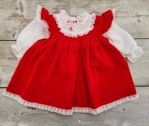 Baby Dress Red Velvet Vintage USA Lace 12 Month Heirloom  - Picture 1 of 4